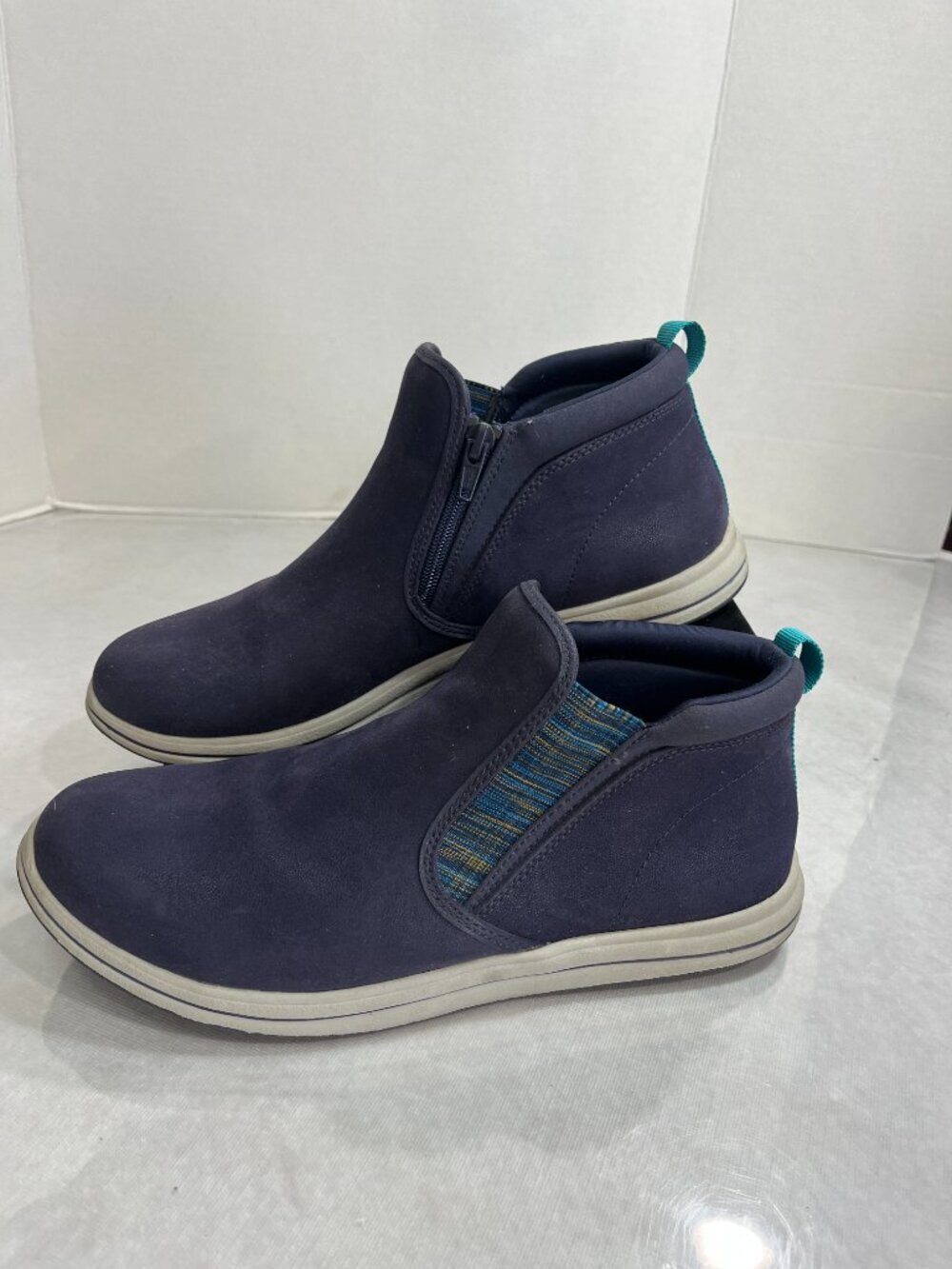 Clarks Cloudsteppers Breeze Dusk Textile Ankle Boots Navy Side Zip Women’s 9.5M